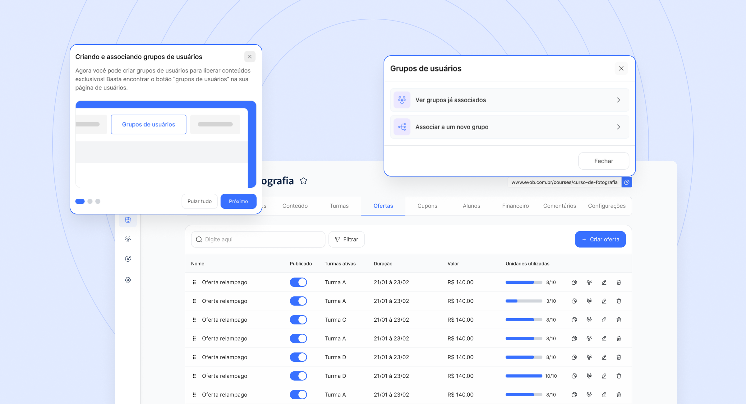 Segmentação de usuários mockup